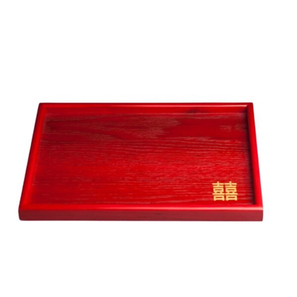 Chinese Double Happiness Wood Rectangle Serving Tray Rental Penang